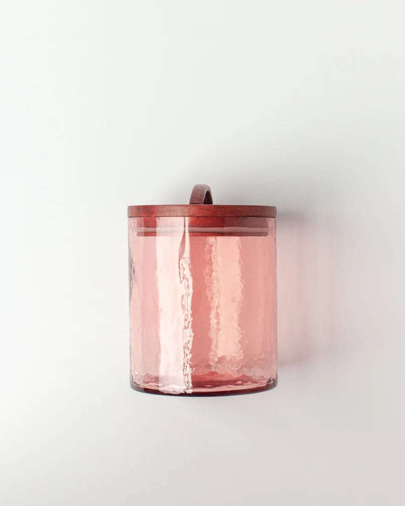 Handblown Hammered Glass Canisters with Wood Lid, Made in India