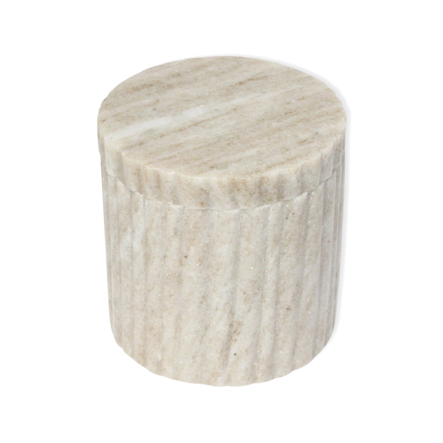 Beige Marble Canister with Grooving, 4"