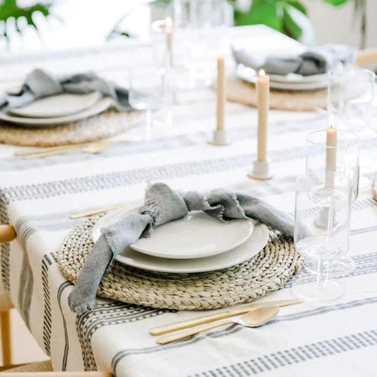 Handwoven Cotton Aden Tablecloth Grey, Handmade in Ethiopia