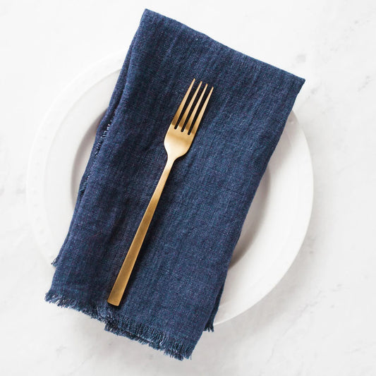 Stonewashed Linen Frayed Dinner Napkins, Handmade in Kerala, India