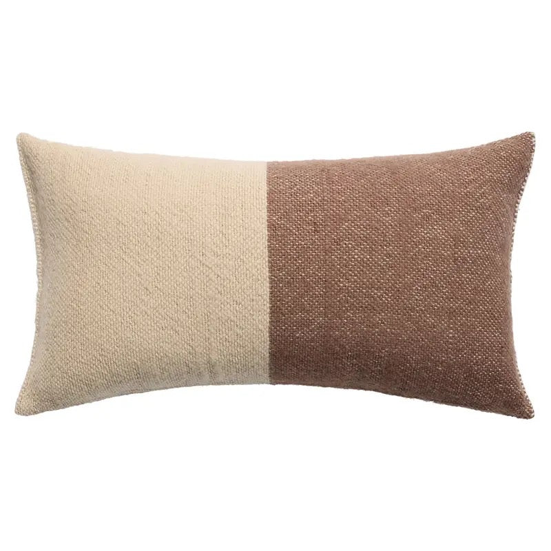 Abdul Lumbar Pillow, Brown & Cream 13 x 25" 100% Wool, Hand Spun in India