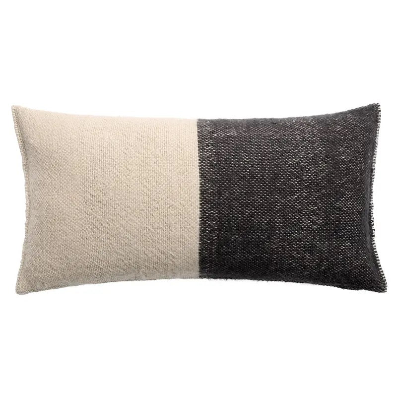 Abdul Lumbar Pillow, Gray & Cream 13 x 25" 100% Wool, Hand Spun in India