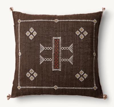 Cactus Silk Pillow Cover, Brown, Handmade in Marrakesh, Morocco