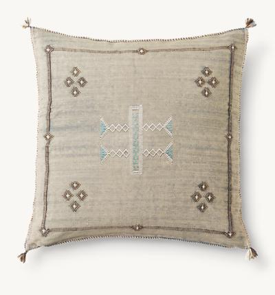 Cactus Silk Pillow Cover Sand, Handmade in Marrakesh, Morocco