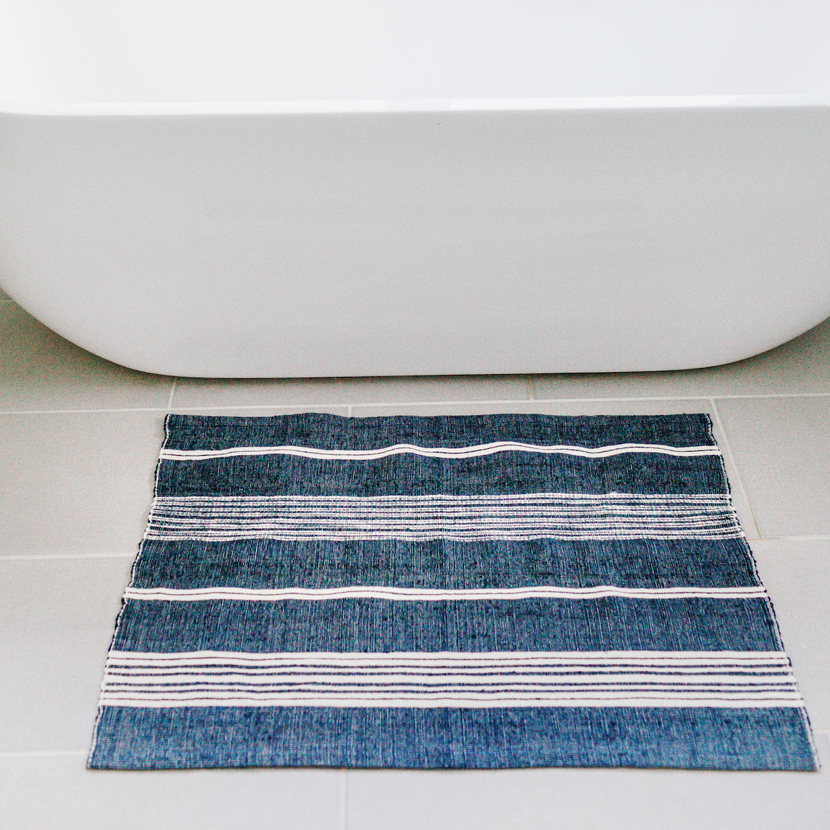 Handwoven Cotton Bath Mat, Navy, Handmade in Ethiopia