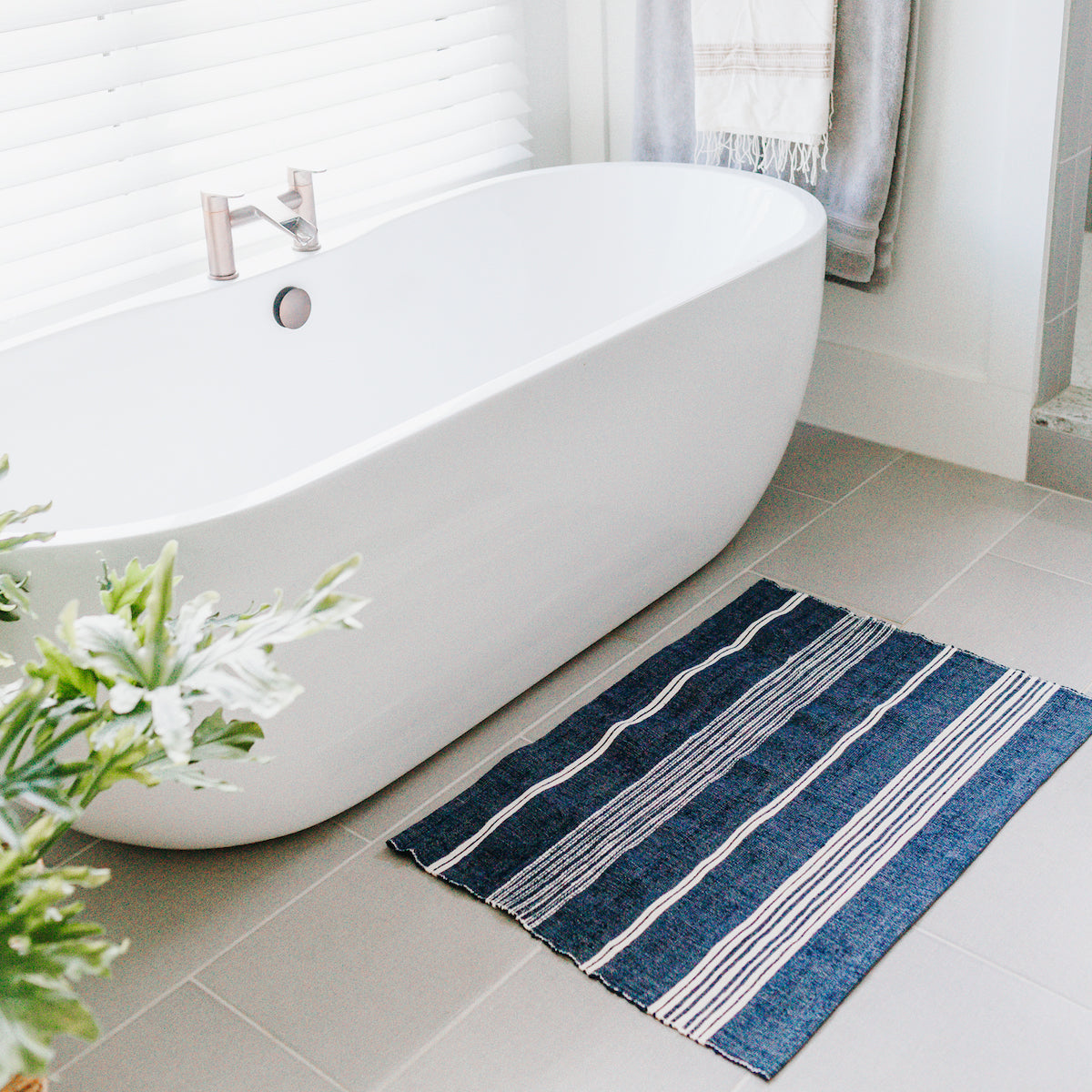 Handwoven Cotton Bath Mat, Navy, Handmade in Ethiopia