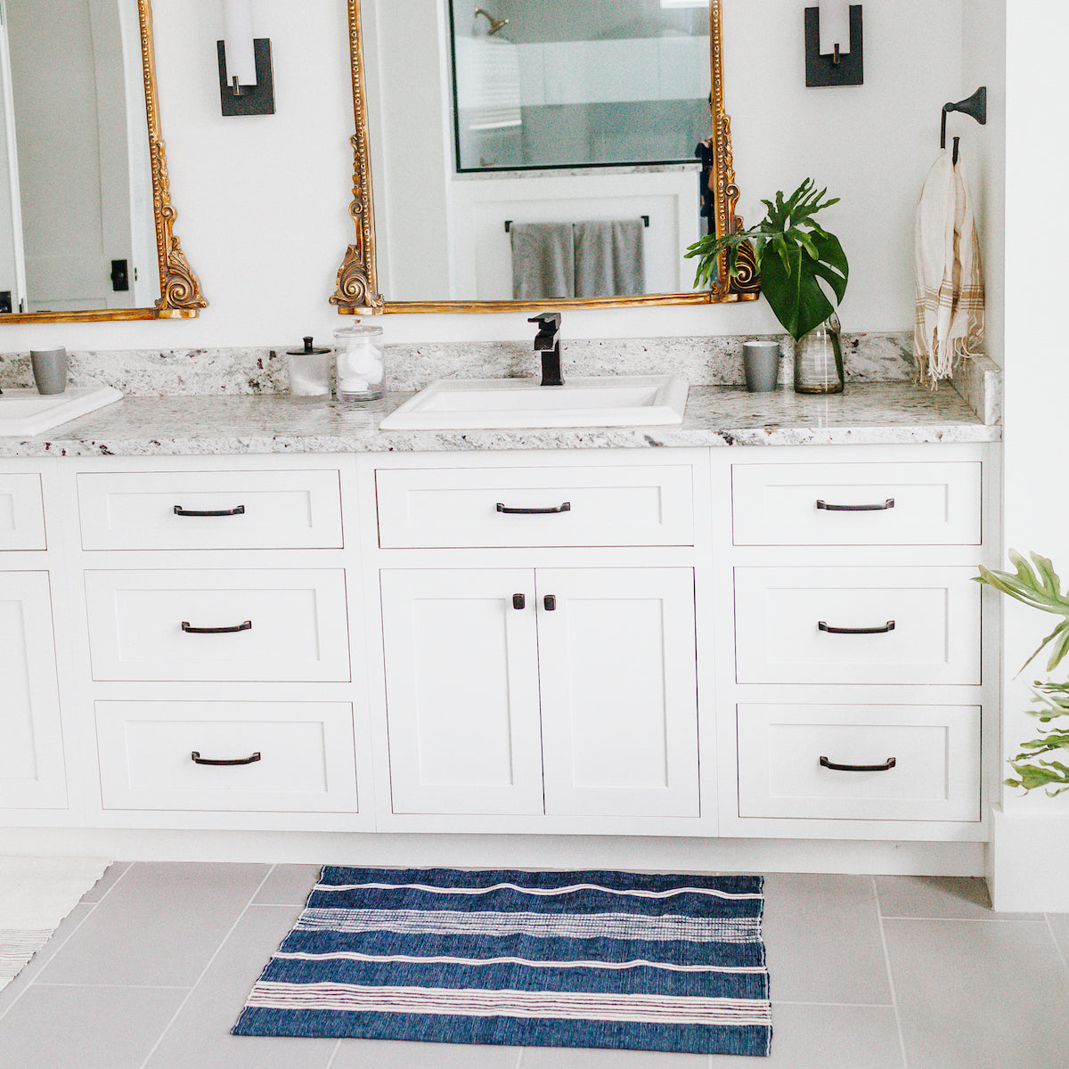 Handwoven Cotton Bath Mat, Navy, Handmade in Ethiopia