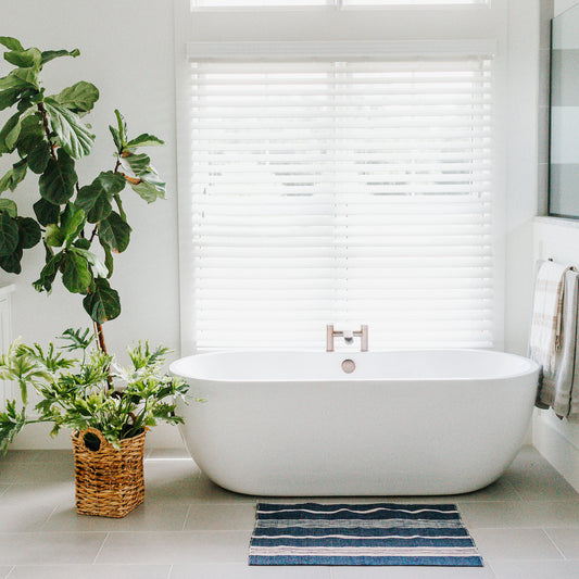 Handwoven Cotton Bath Mat, Navy, Handmade in Ethiopia