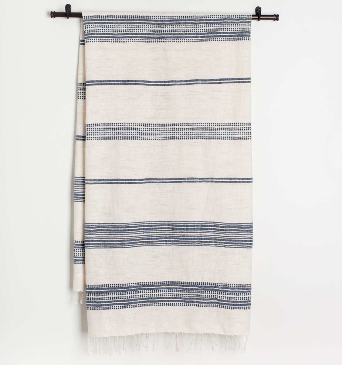 Handwoven Cotton Aden Bath Towel,  Natural w/ Navy, Handmade in Ethiopia