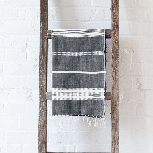 Handwoven Cotton Aden Hand Towel, Grey , Handmade in Ethiopia