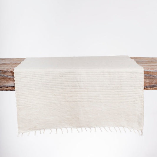 Handwoven Cotton Riveria Table Runner, Natural, Handmade in Ethiopia