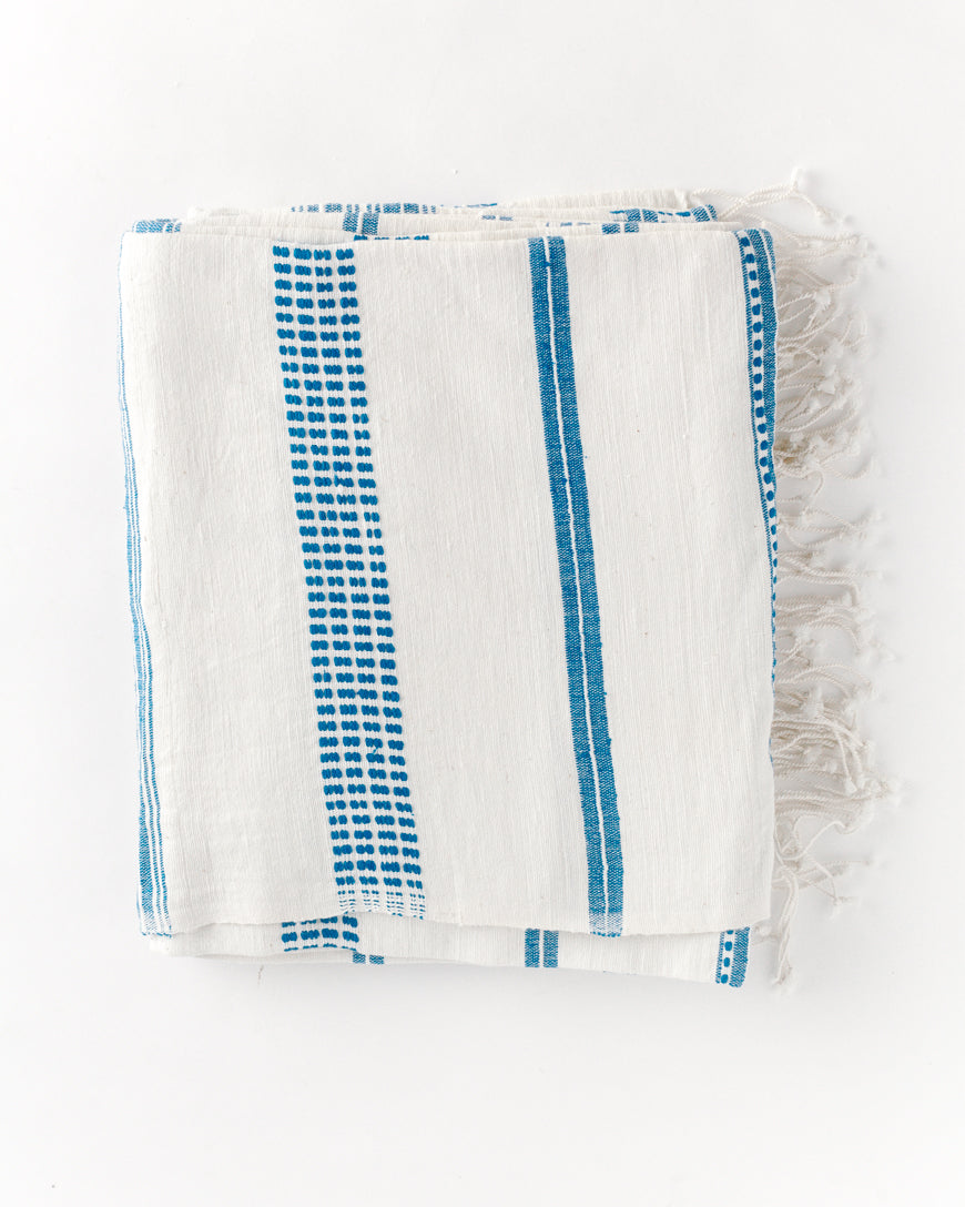 Handwoven Cotton Aden Tablecloth Blue, Handmade in Ethiopia