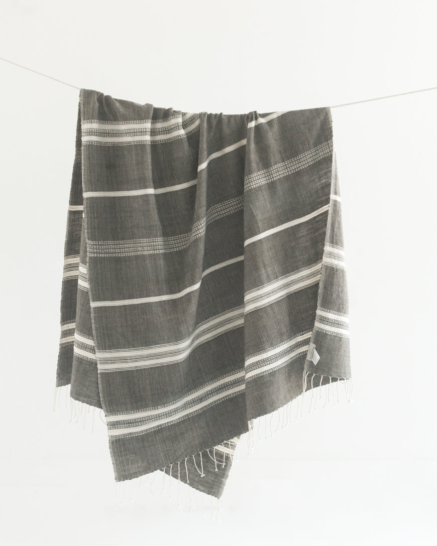 Handwoven Cotton Aden Bath Towel, Grey, Handmade in Ethiopia