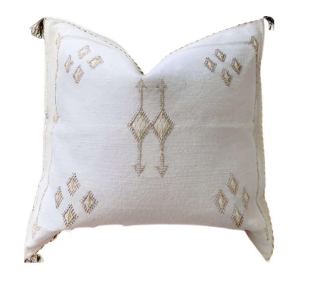 Cactus Silk Pillow Cover White, Handmade in Morocco