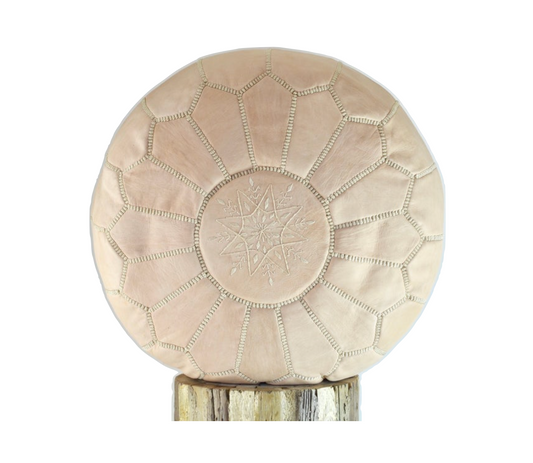 Moroccan Leather Pouf, Natural Handmade in Morocco