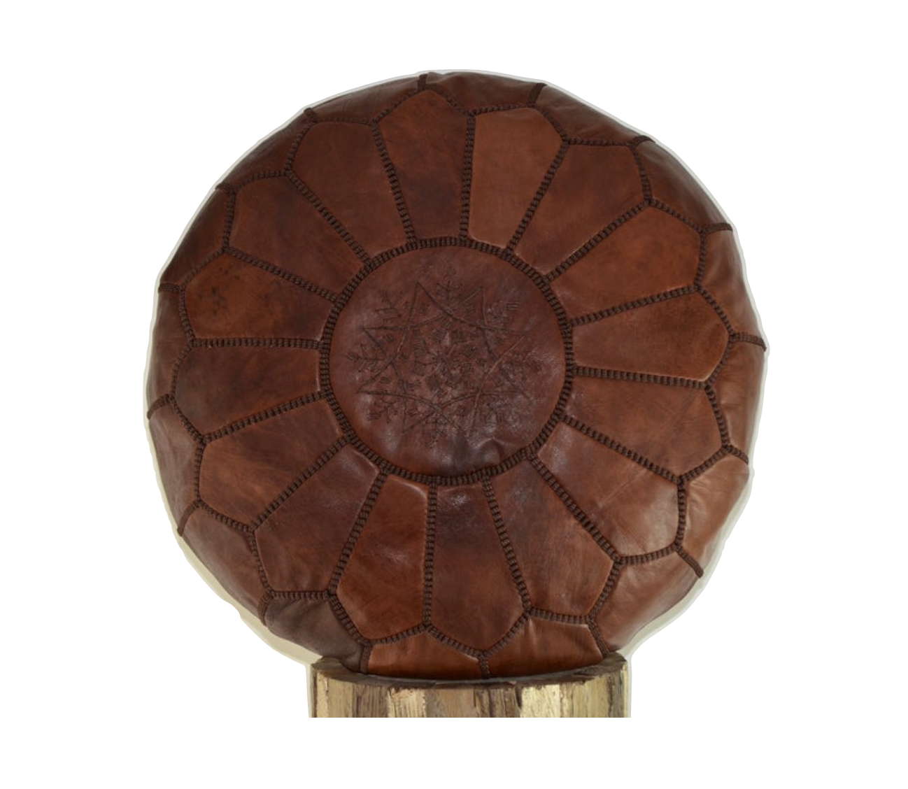 Moroccan Leather Pouf, Chestnut Brown,Handmade in Morocco