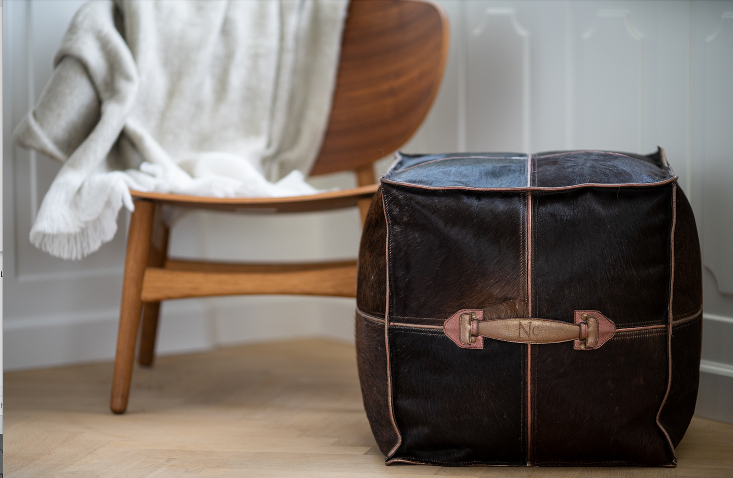 Rectangular Pouf  Calf Leather with Handle Handmade in Brazil