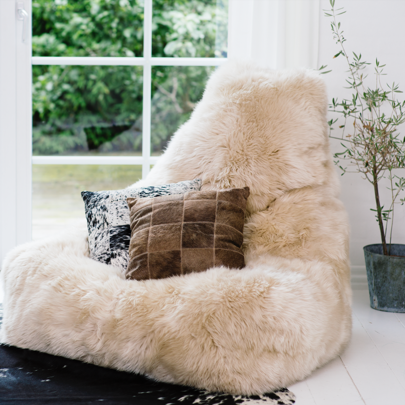 New Zealand Sheepskin Bean Bag Chair Long Wool, 39" Handmade in Denmark