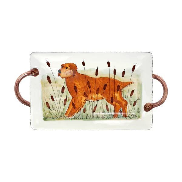 European Wildlife Hunting Dog Handled Rectangular Platter, Handmade Amalfi Coast, Italy