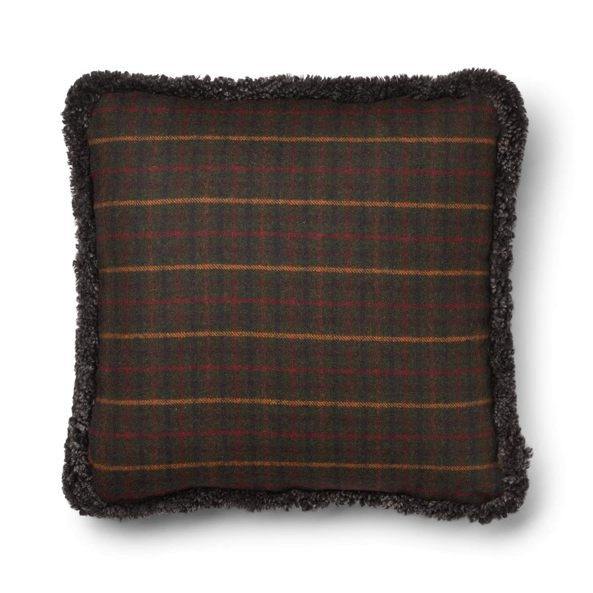 Checked Collection, Double sided Cushion 100 % Wool and Short Wool Sheepskin 20 x 20"