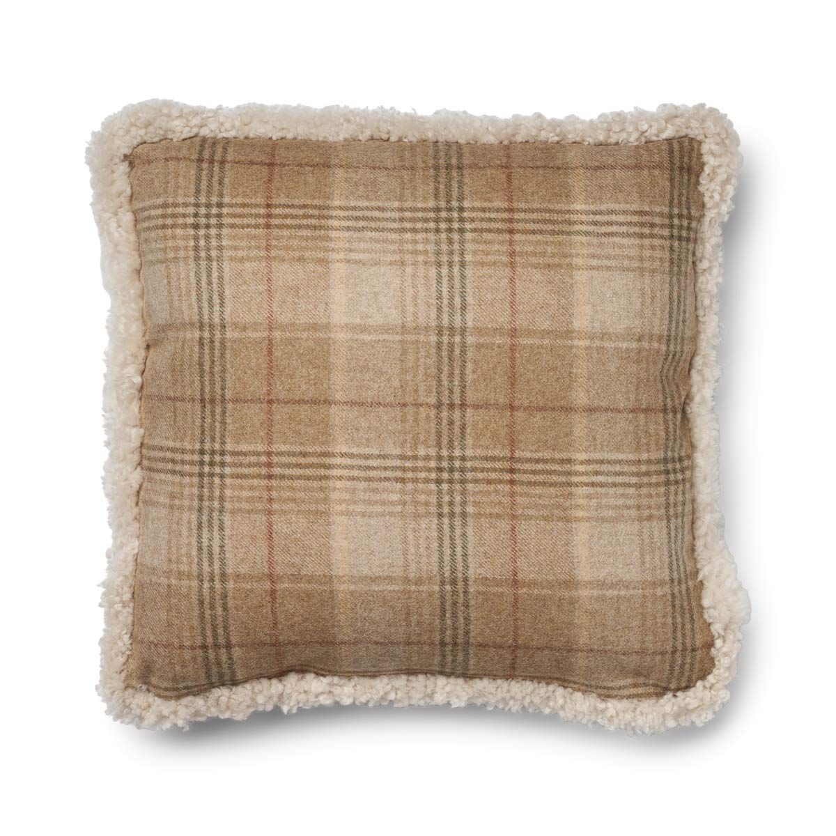 Checked Collection, Double sided Cushion 100 % Wool and Short Wool Sheepskin 20 x 20"