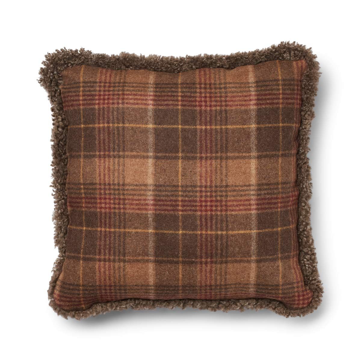 Checked Collection, Double sided Cushion 100 % Wool and Short Wool Sheepskin 20 x 20"