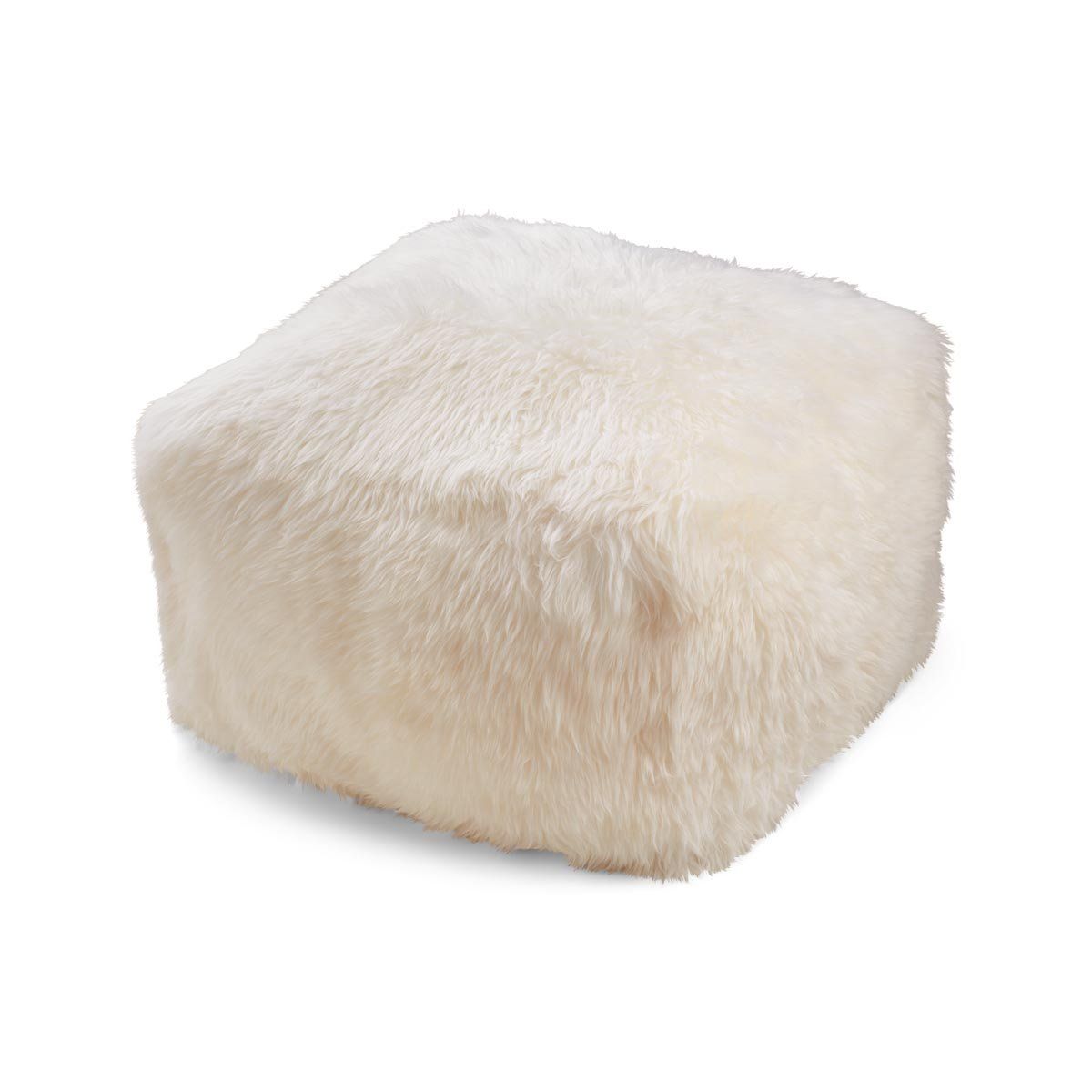 Square Pouf New Zealand Sheepskin Long Wool Calf Leather Backing