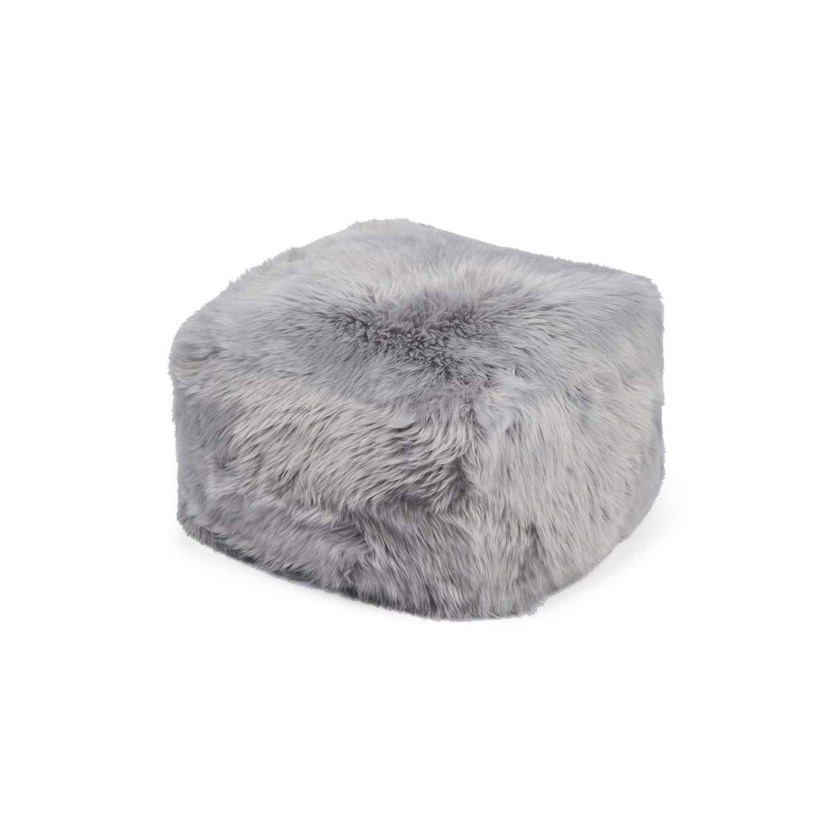 Square Pouf New Zealand Sheepskin Long Wool Calf Leather Backing