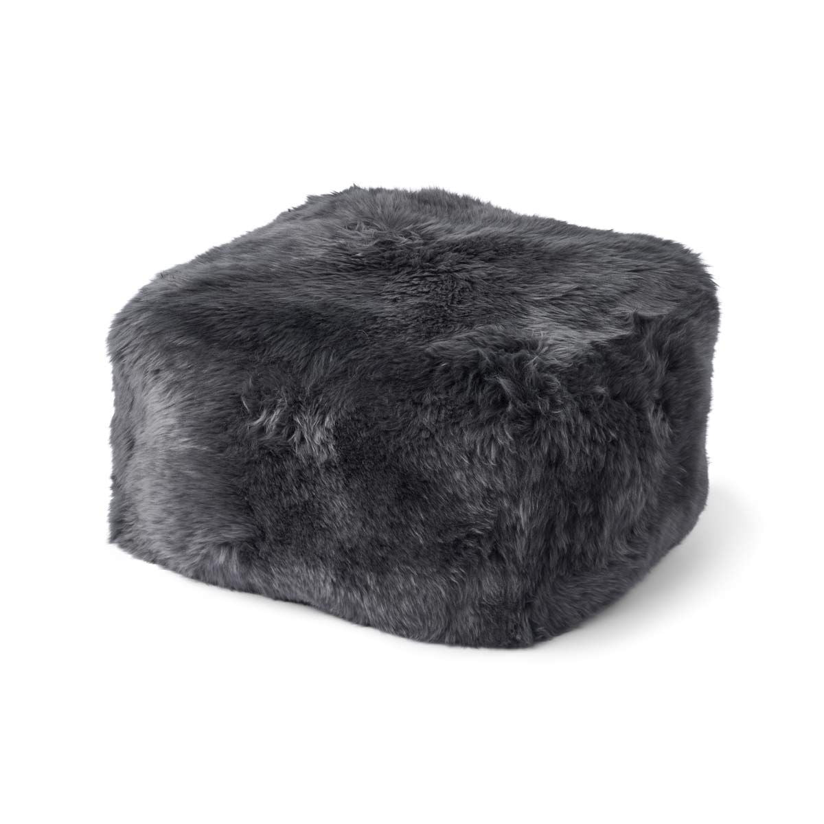 Square Pouf New Zealand Sheepskin Long Wool Calf Leather Backing