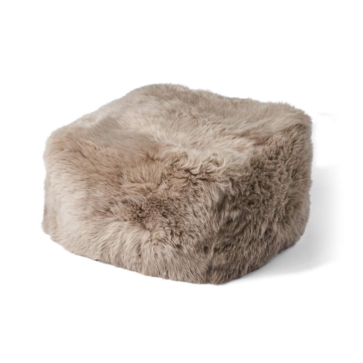 Square Pouf New Zealand Sheepskin Long Wool Calf Leather Backing