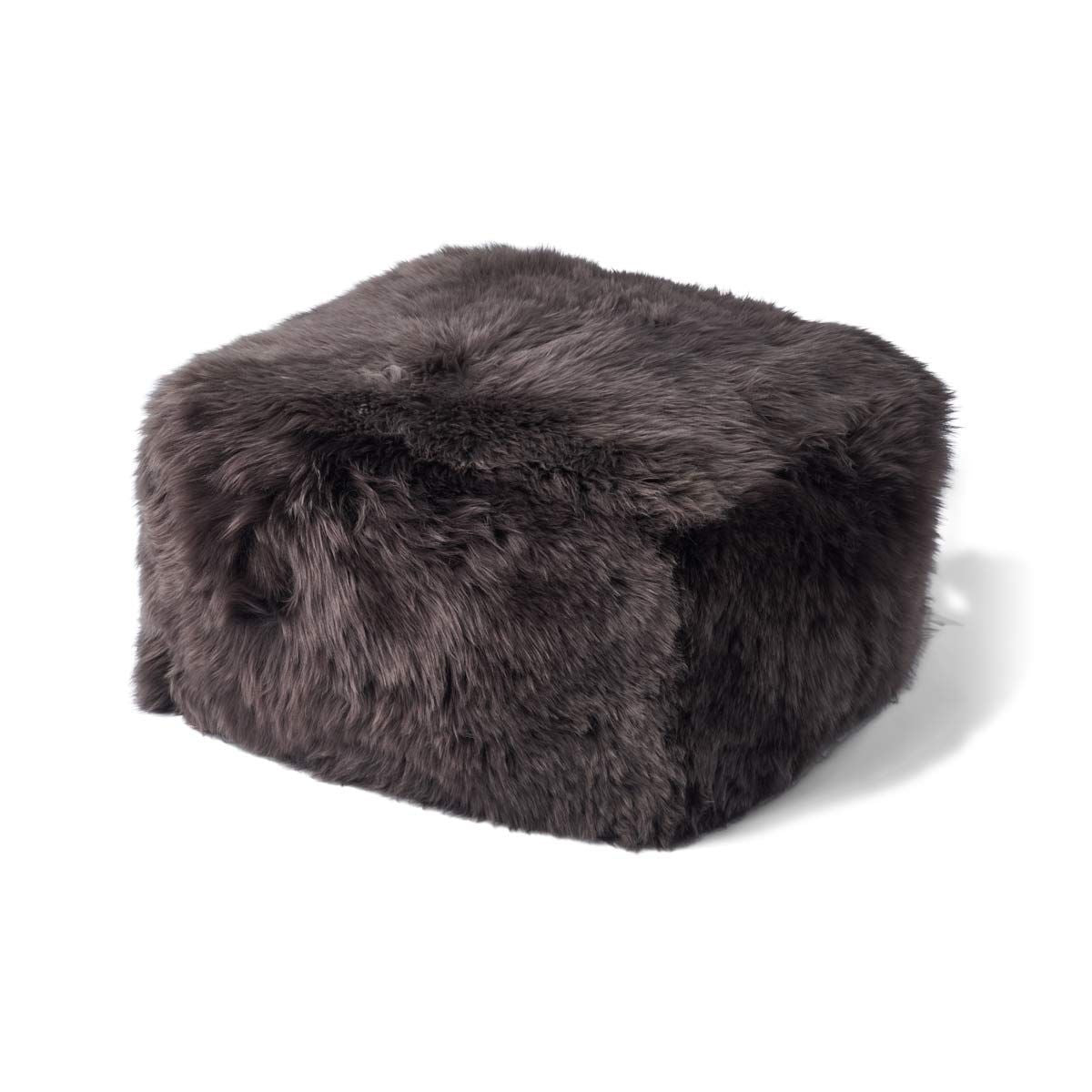 Square Pouf New Zealand Sheepskin Long Wool Calf Leather Backing