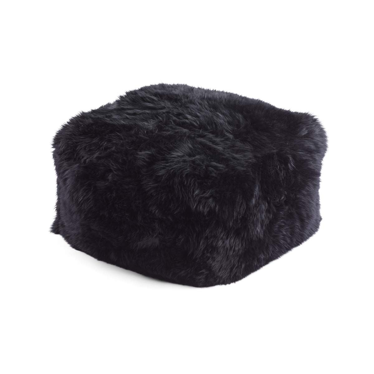 Square Pouf New Zealand Sheepskin Long Wool Calf Leather Backing