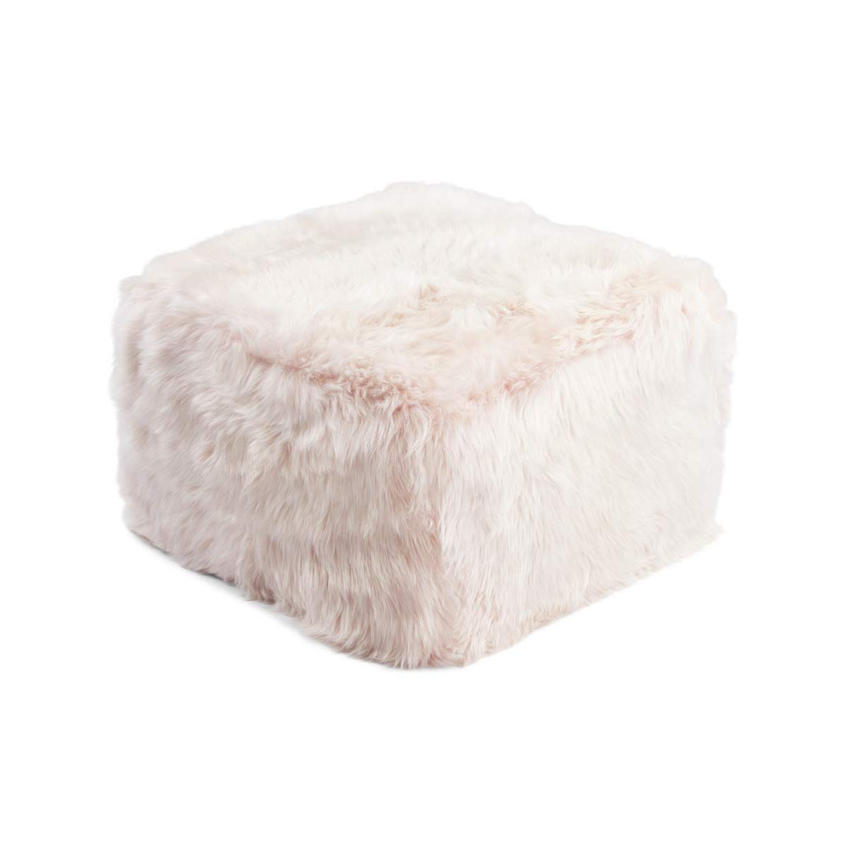 Square Pouf New Zealand Sheepskin Long Wool Calf Leather Backing