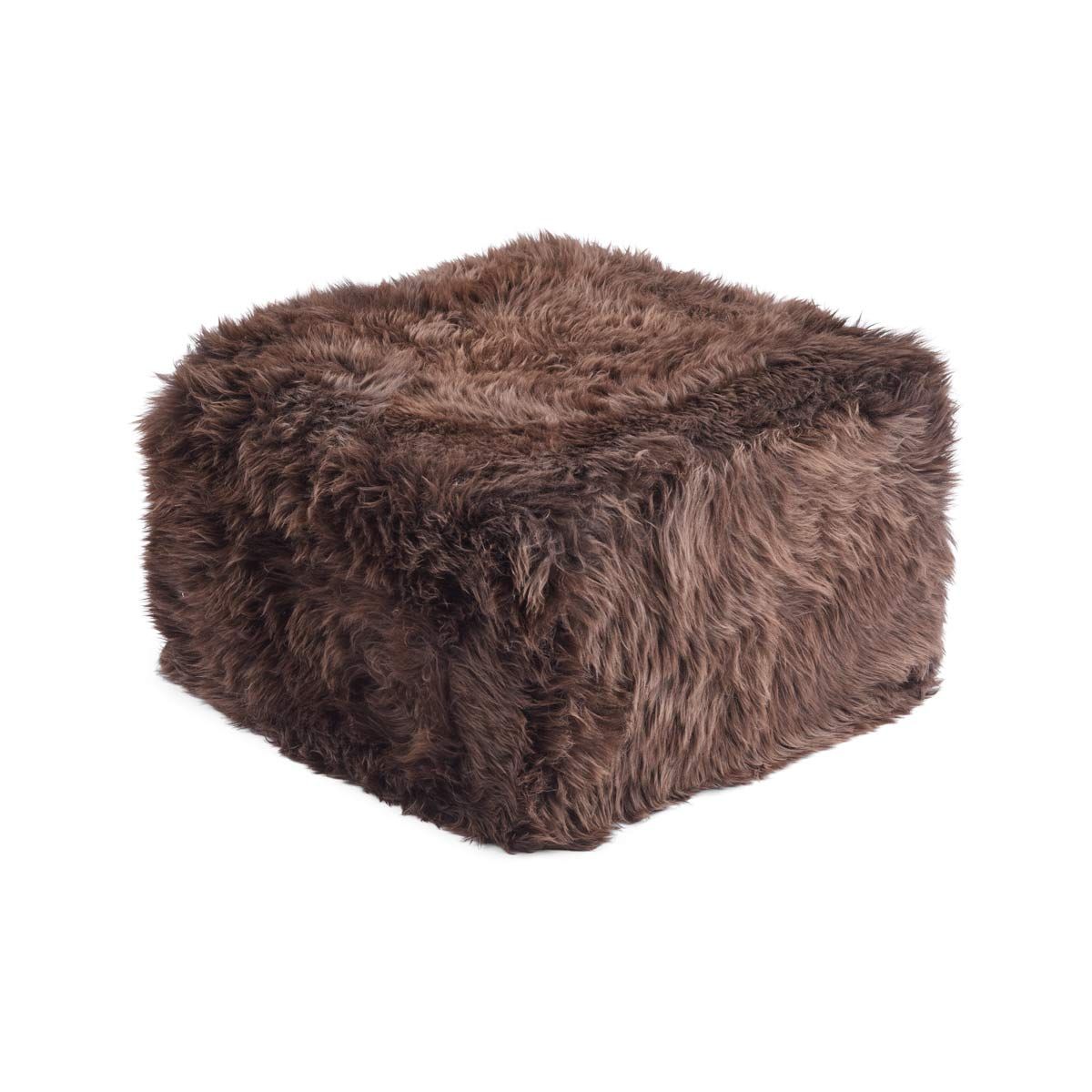 Square Pouf New Zealand Sheepskin Long Wool Calf Leather Backing