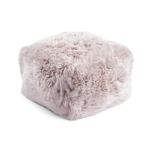 Square Pouf New Zealand Sheepskin Long Wool Calf Leather Backing