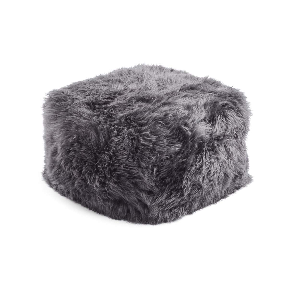 Square Pouf New Zealand Sheepskin Long Wool Calf Leather Backing