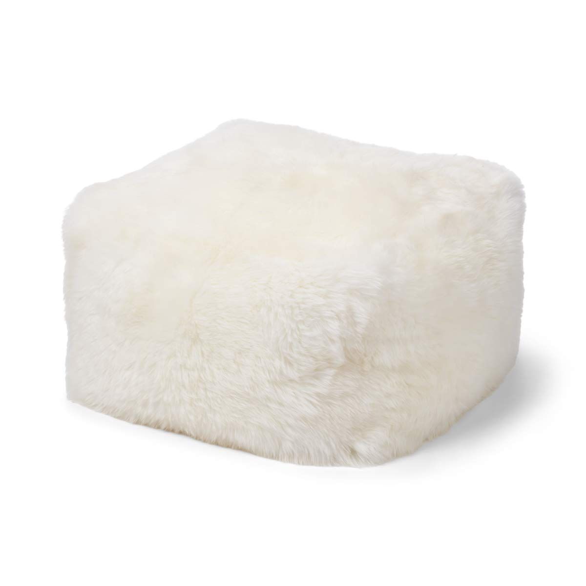 Square Pouf New Zealand Sheepskin Long Wool Calf Leather Backing