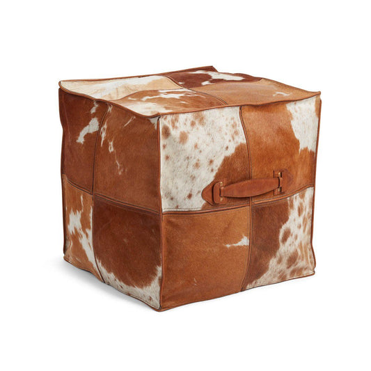 Square Pouf  Calf Leather with Handle Handmade in Brazil