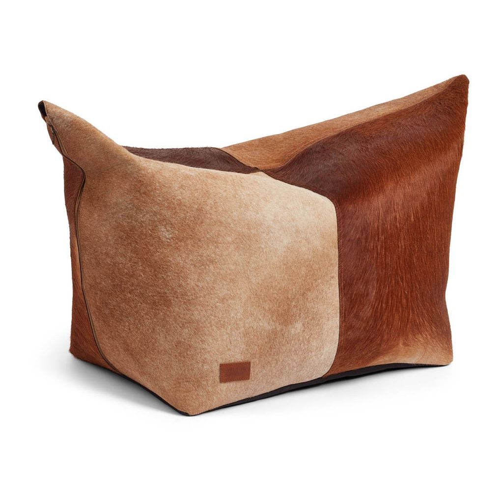 Calf Leather Poof, Argentine Cow Skin Small 36 x 14 x 15"