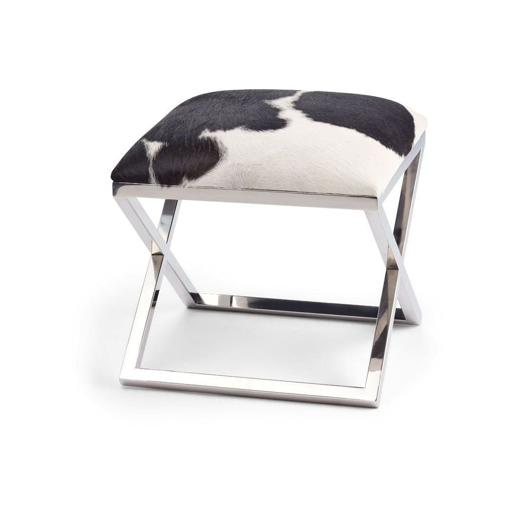 Brazilian Cow Hide Stool W/Stainless Steel Legs