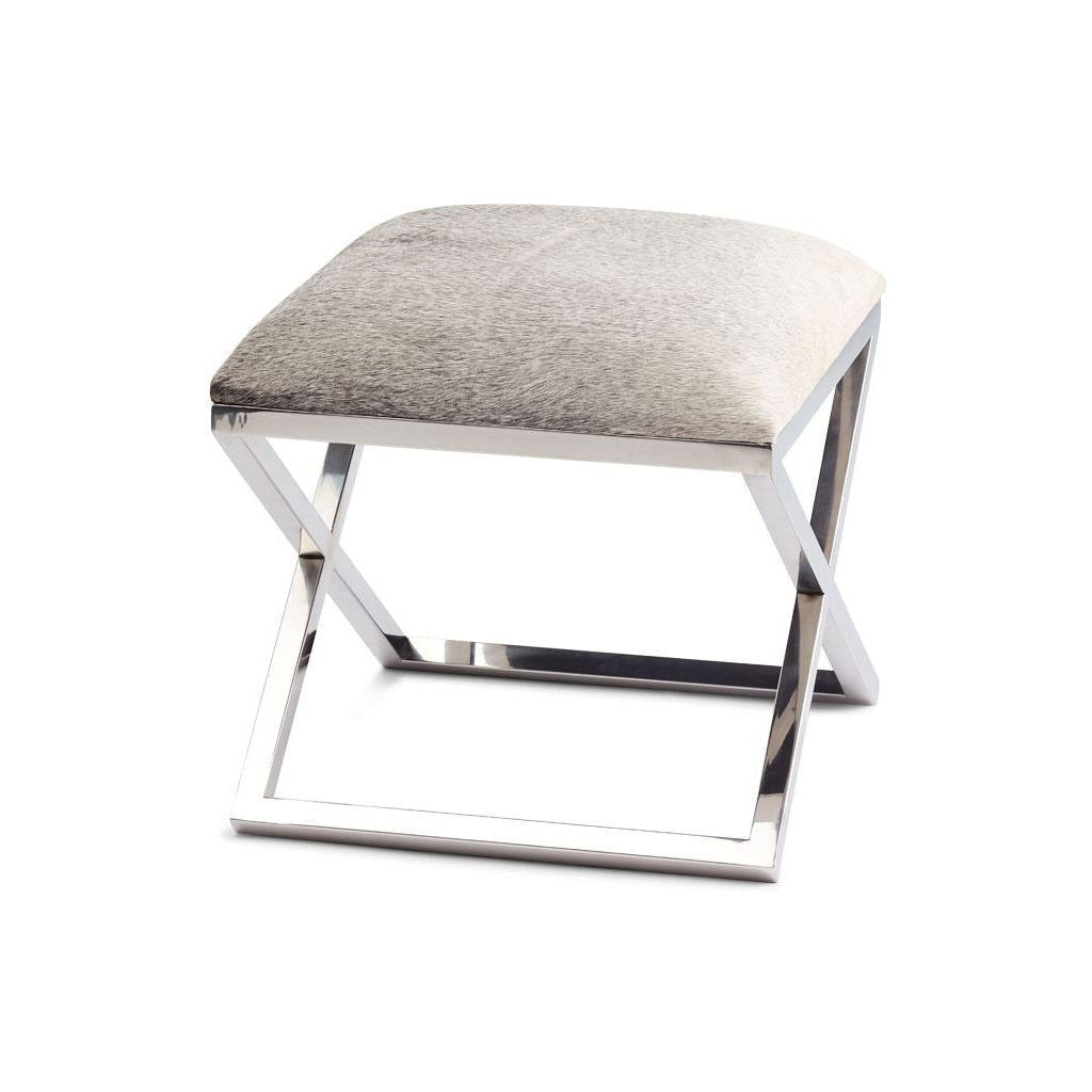 Brazilian Cow Hide Stool W/Stainless Steel Legs