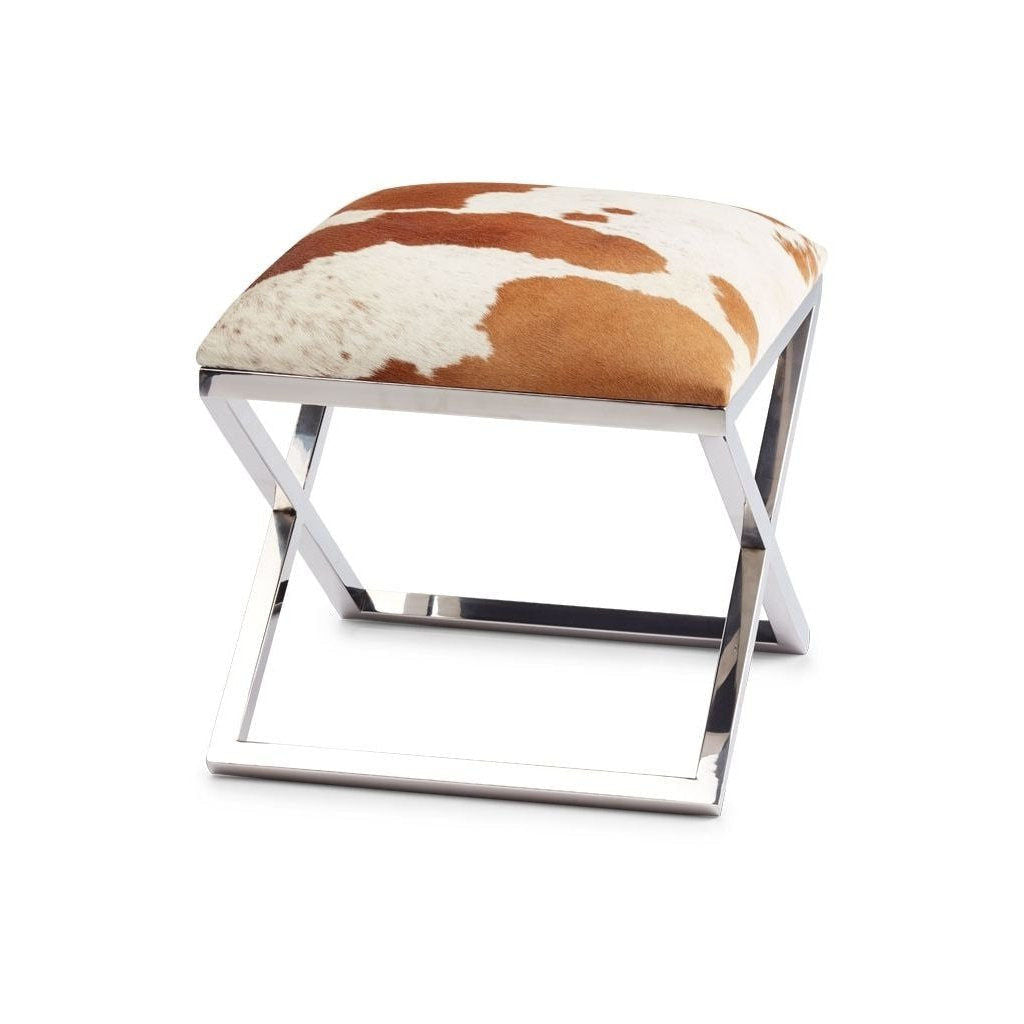 Brazilian Cow Hide Stool W/Stainless Steel Legs