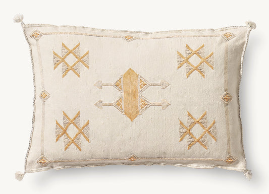 Cactus Silk Pillow Cover,  Lumbar Cream, Handmade in Morocco