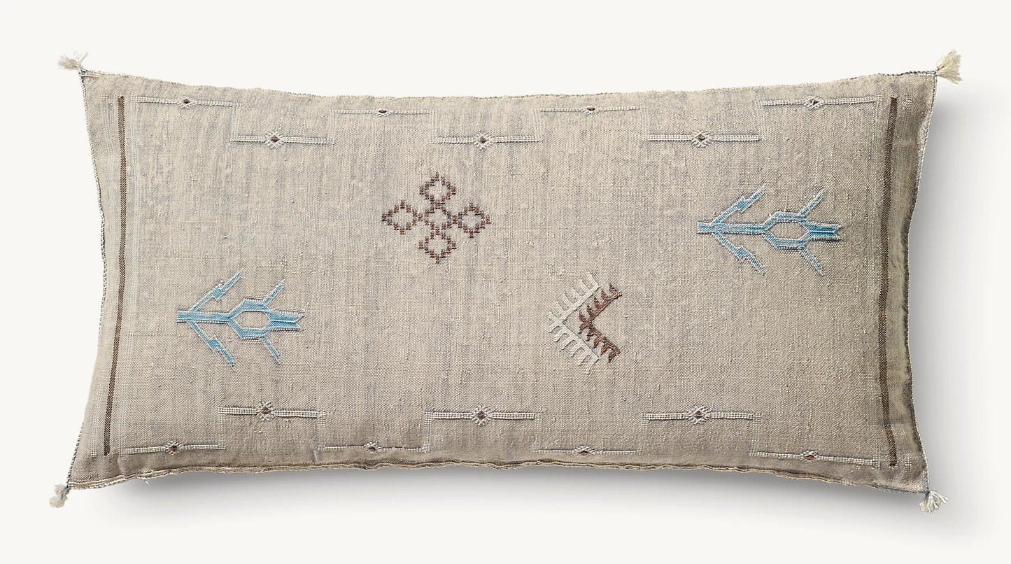 Cactus Silk Pillow Cover, Large Lumbar, Gray, Handmade in Morocco