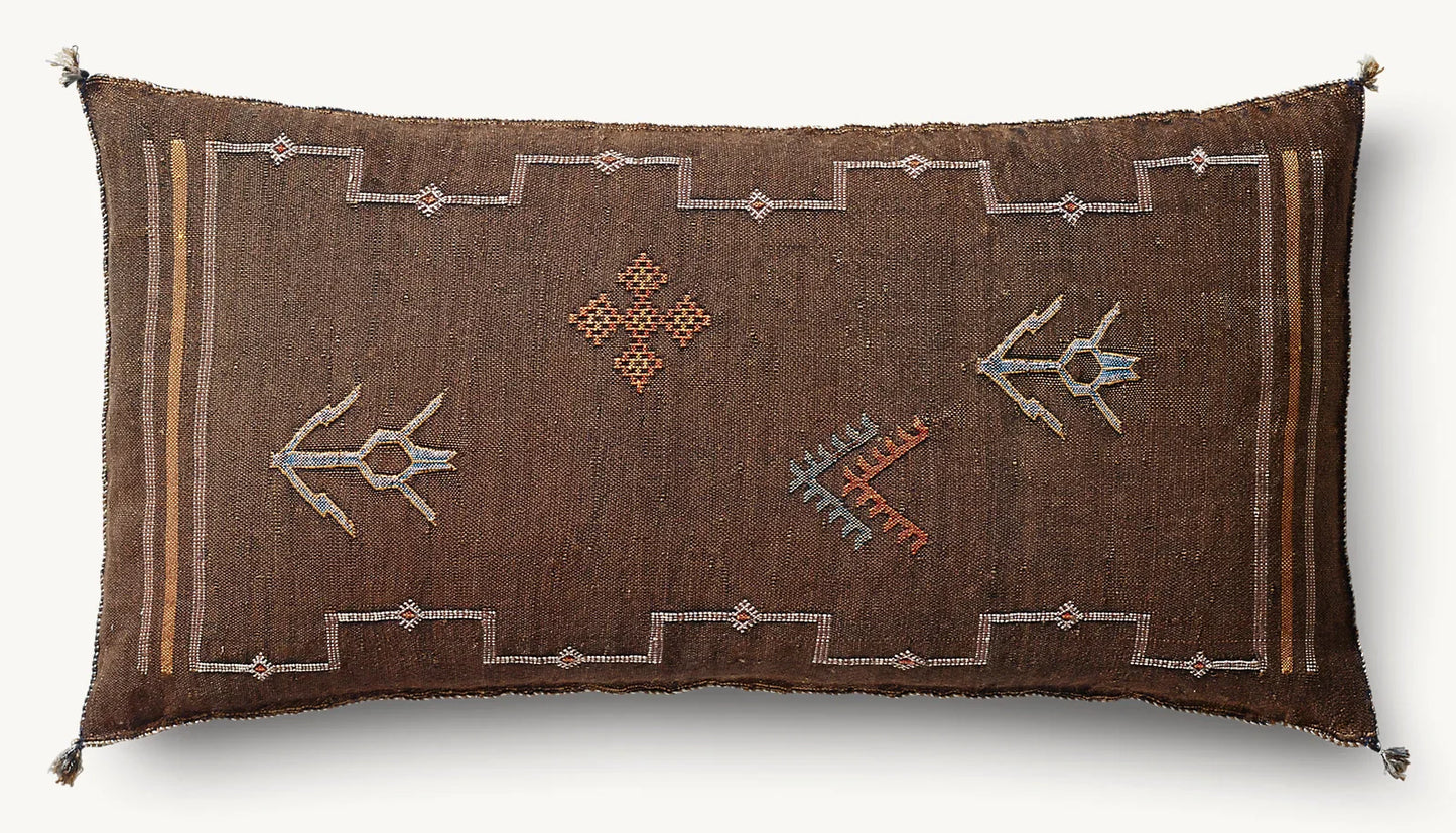 Cactus Silk Pillow Cover, Large Lumbar, Brown, Handmade in Morocco